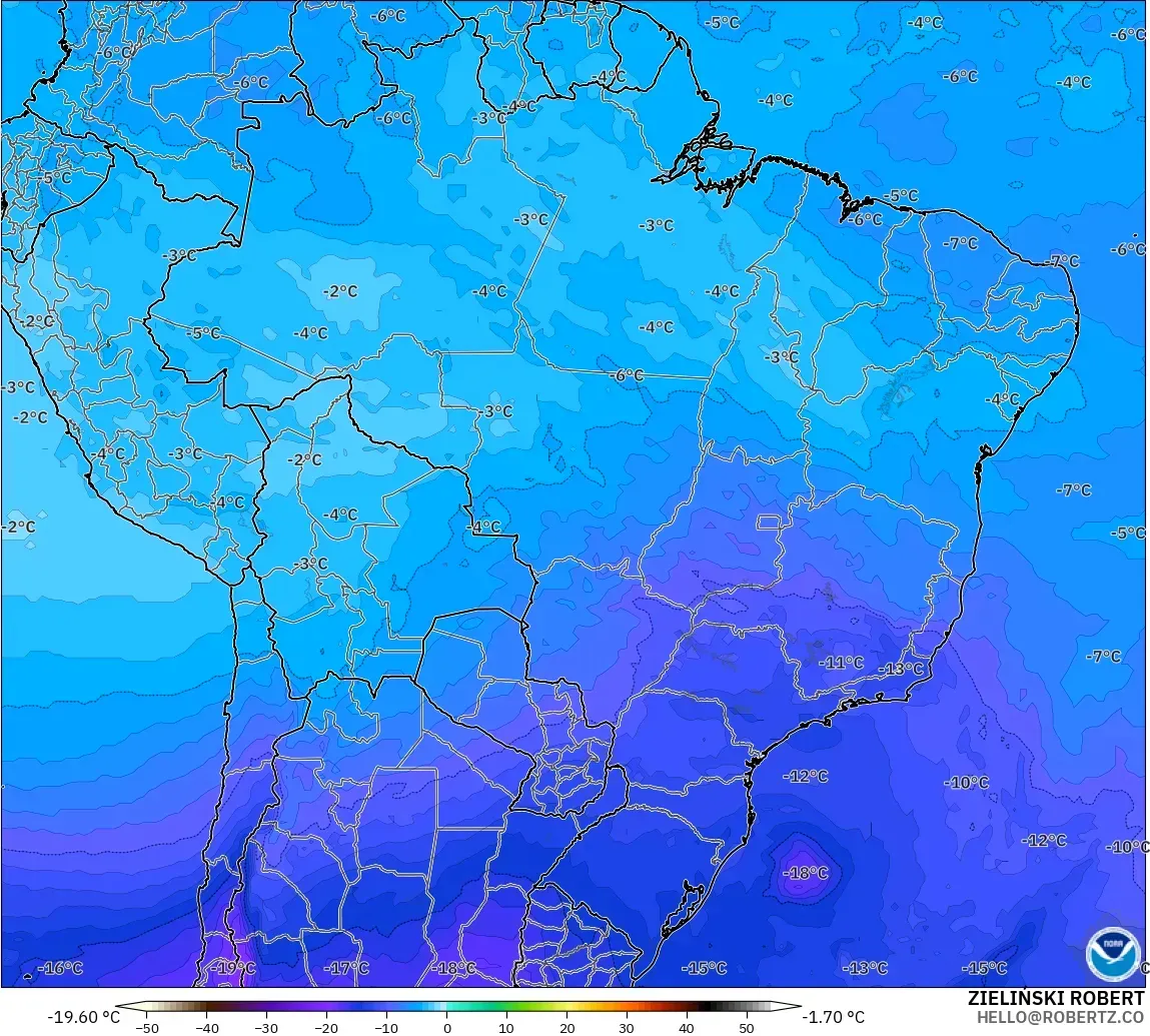 GFS model - Brazil, Temperature at 500hPa