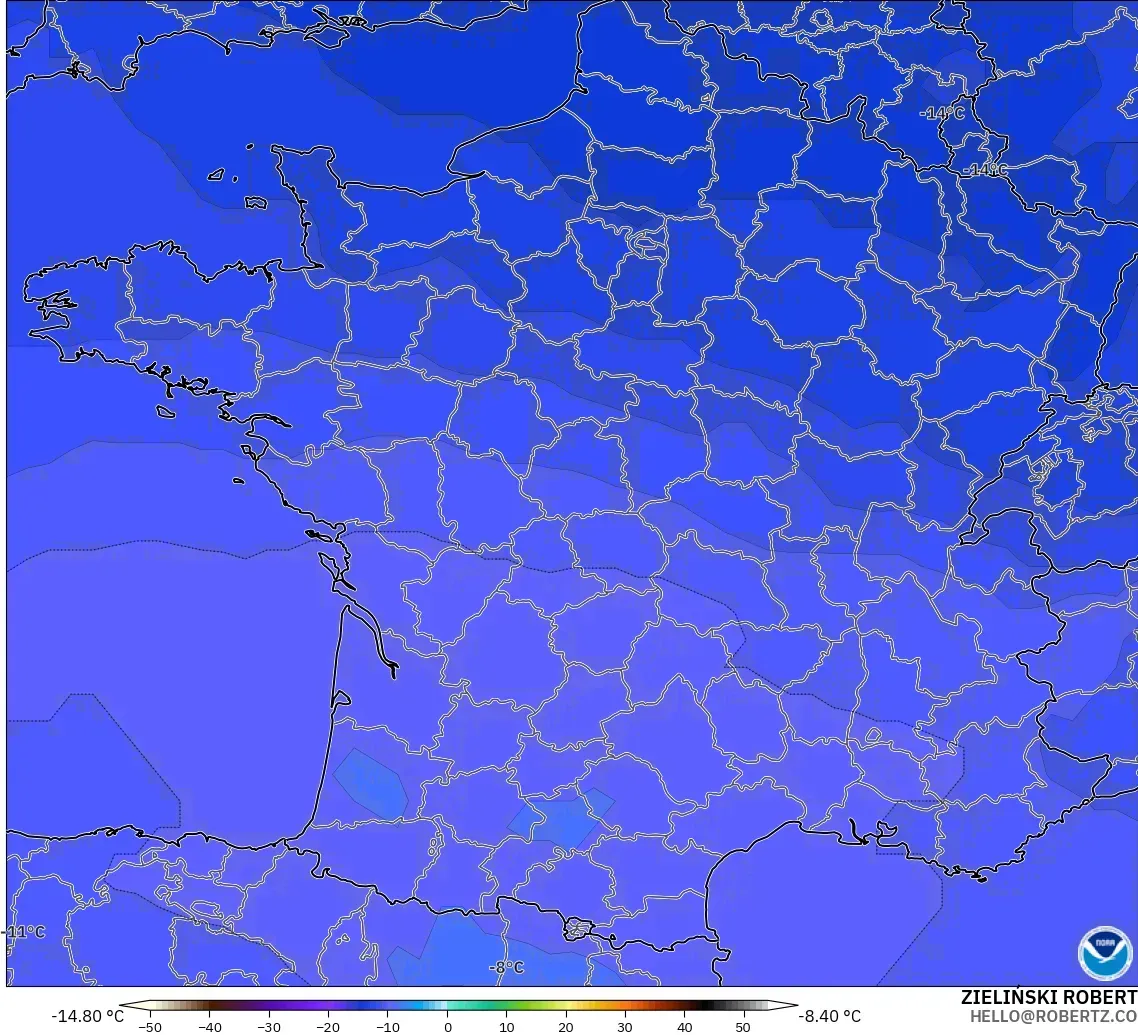 GFS model - France, Temperature at 500hPa