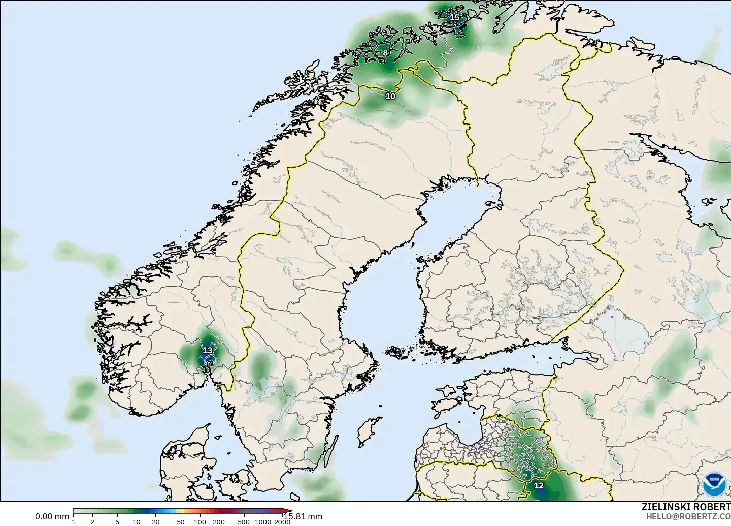 GFS model - Scandinavia, Precipitation Accumulation