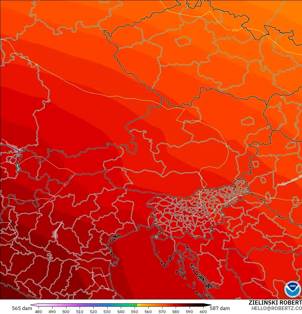 GFS model - Austria, Geopotential height at 500hPa