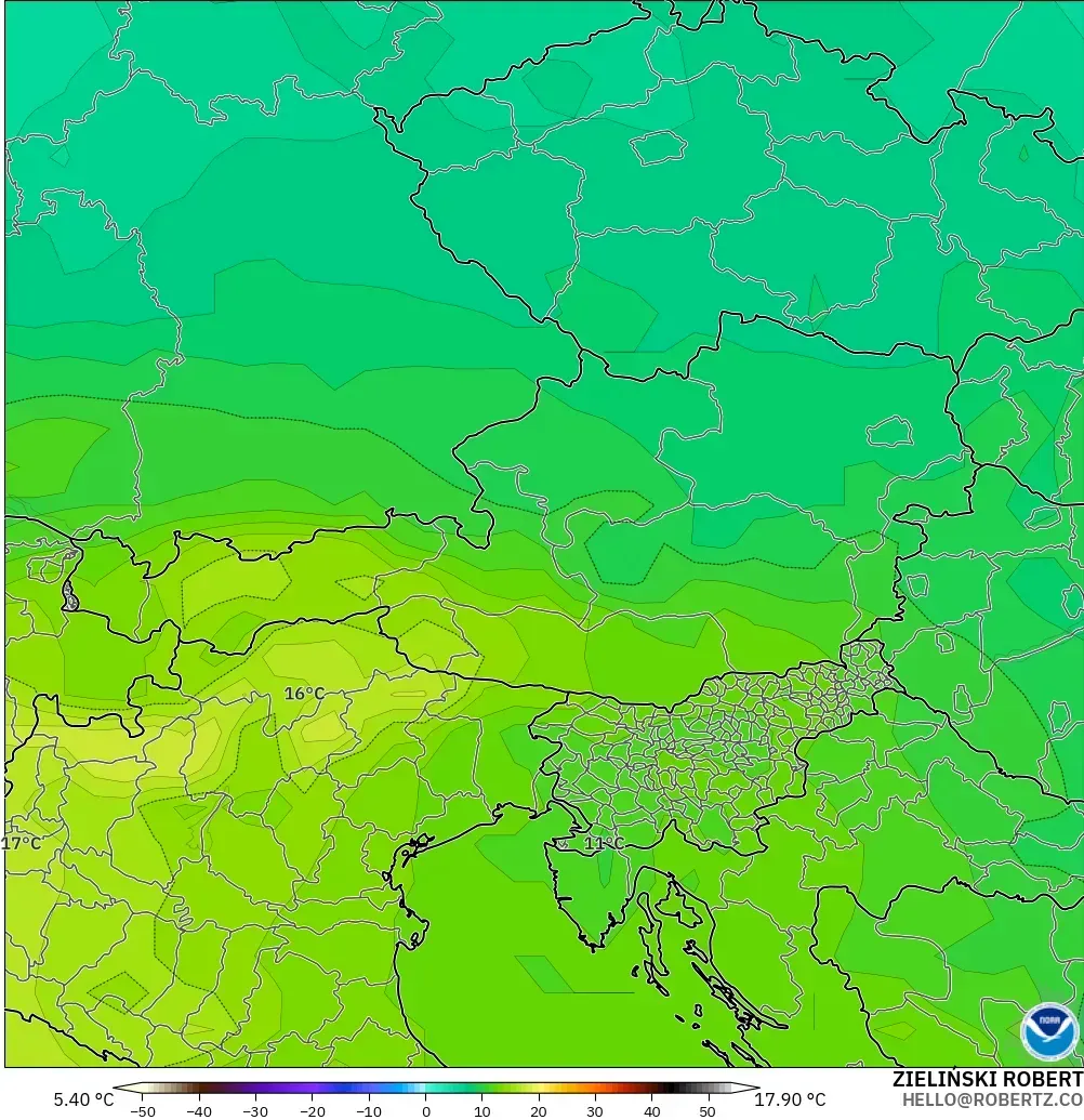 GFS model - Austria, Temperature at 850hPa