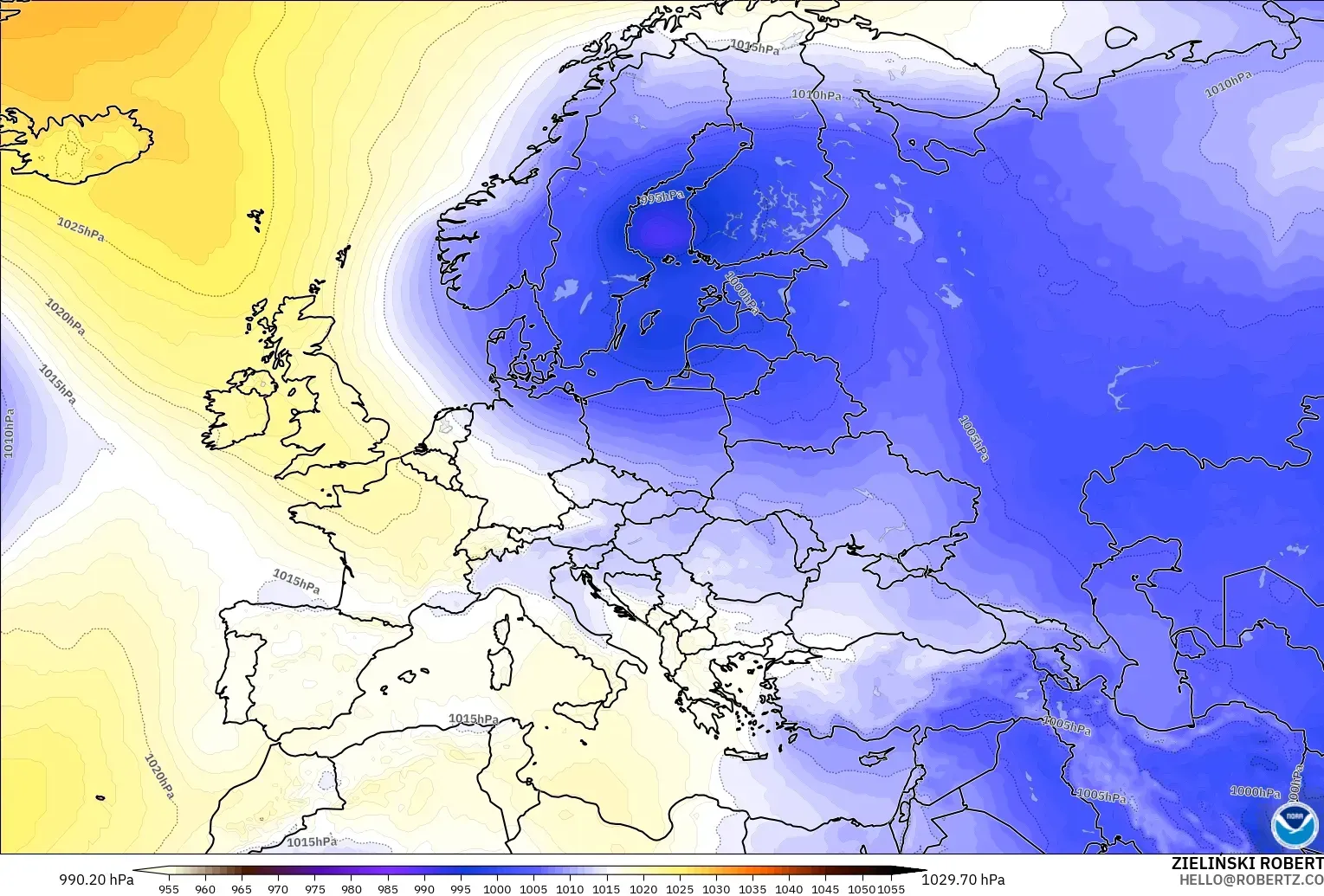 GFS model - Europe, Pressure