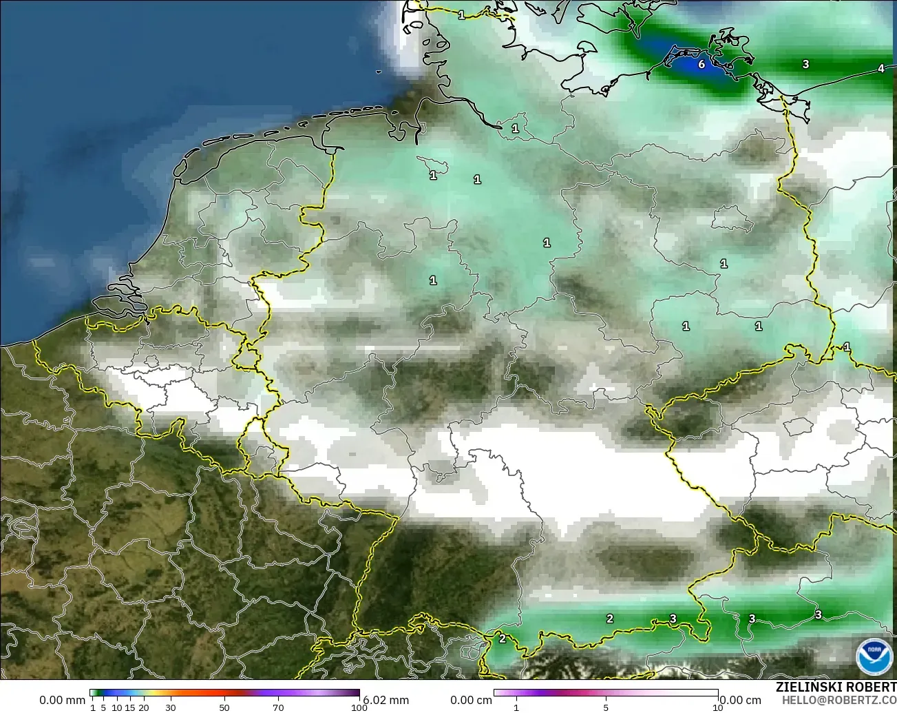 GFS model - Germany, Precipitation, Clouds, and Pressure