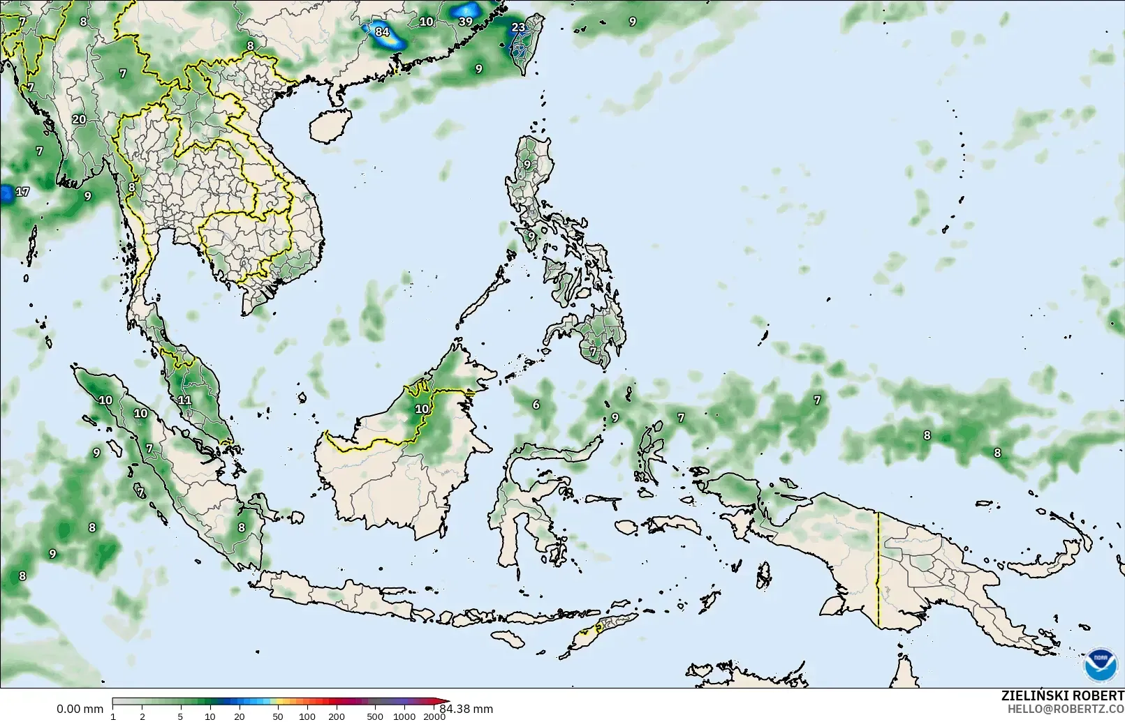 GFS model - South East Asia, Precipitation Accumulation