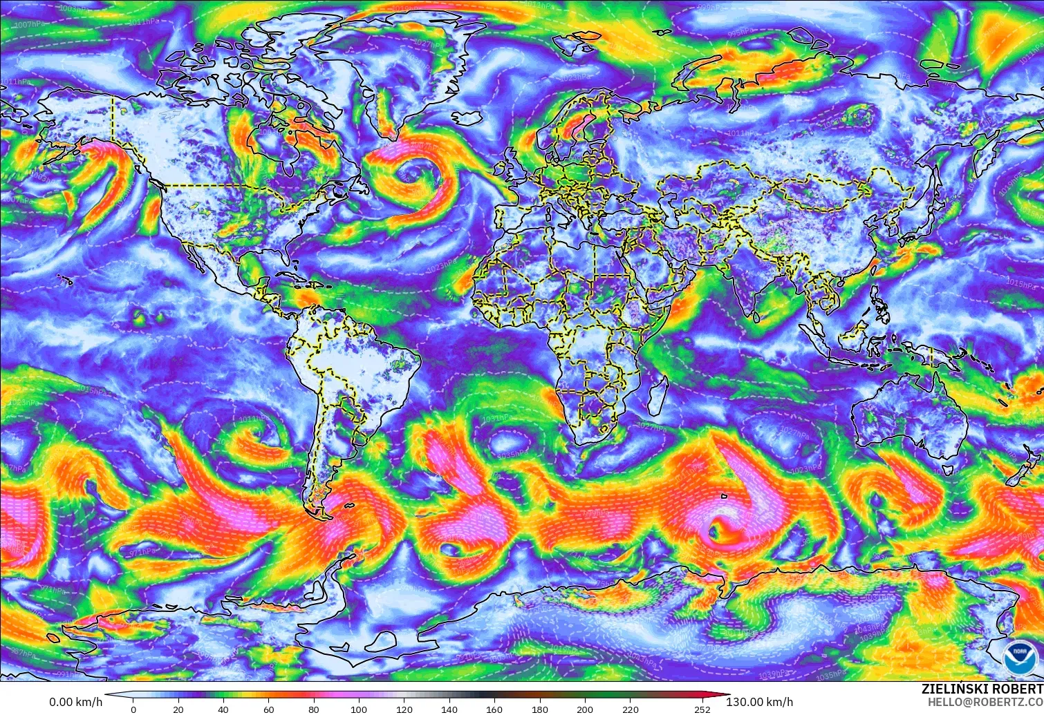 GFS model - World, Wind Gusts