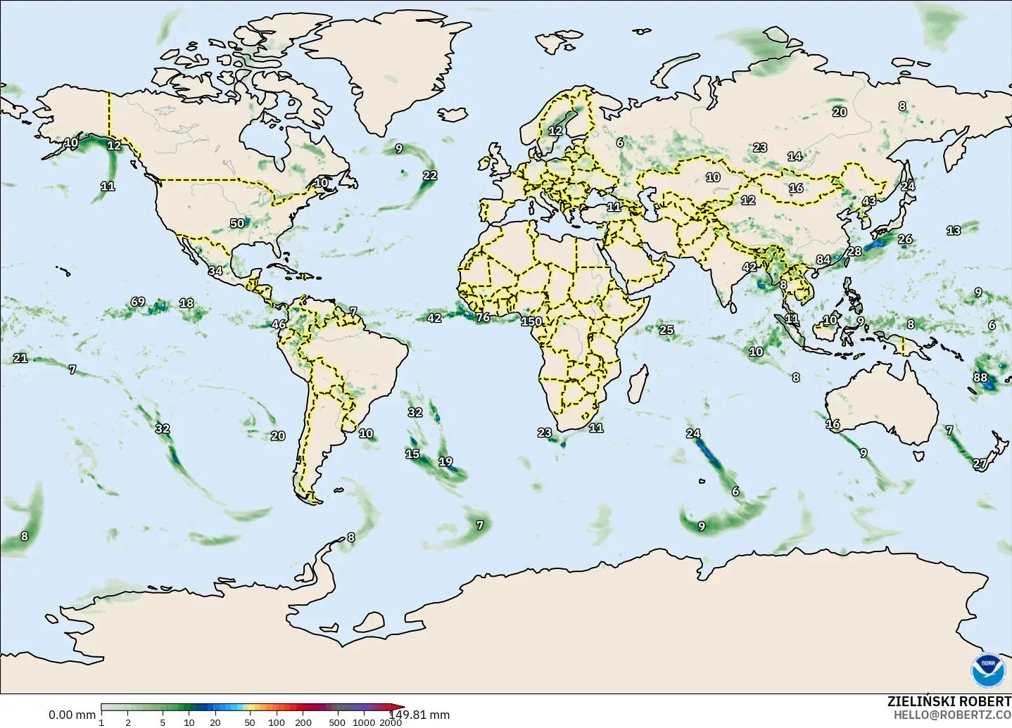 GFS model - World, Precipitation Accumulation