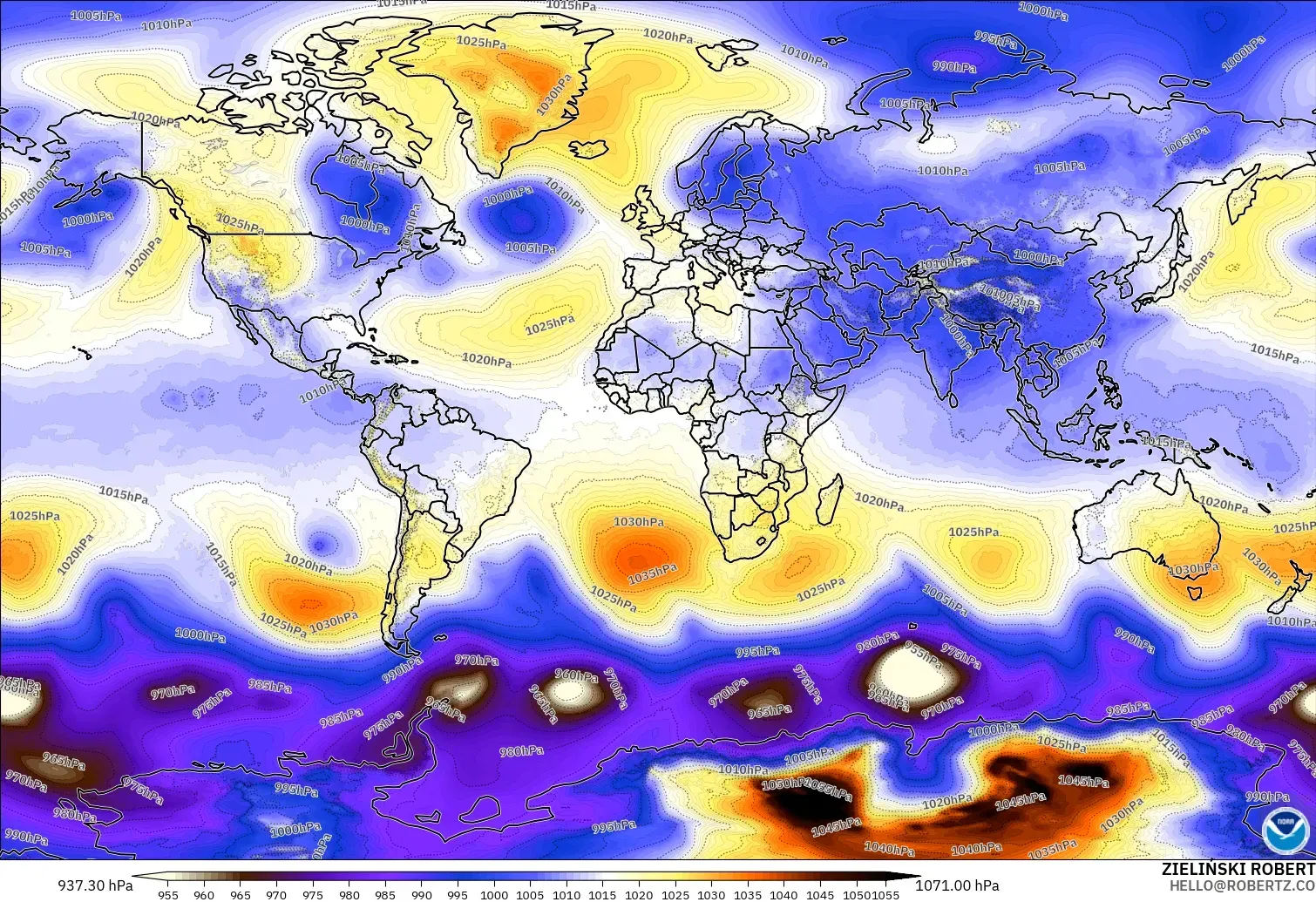 GFS model - World, Pressure