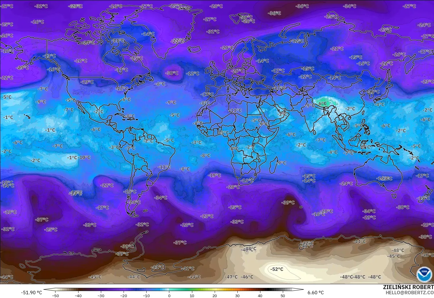 GFS model - World, Temperature at 500hPa