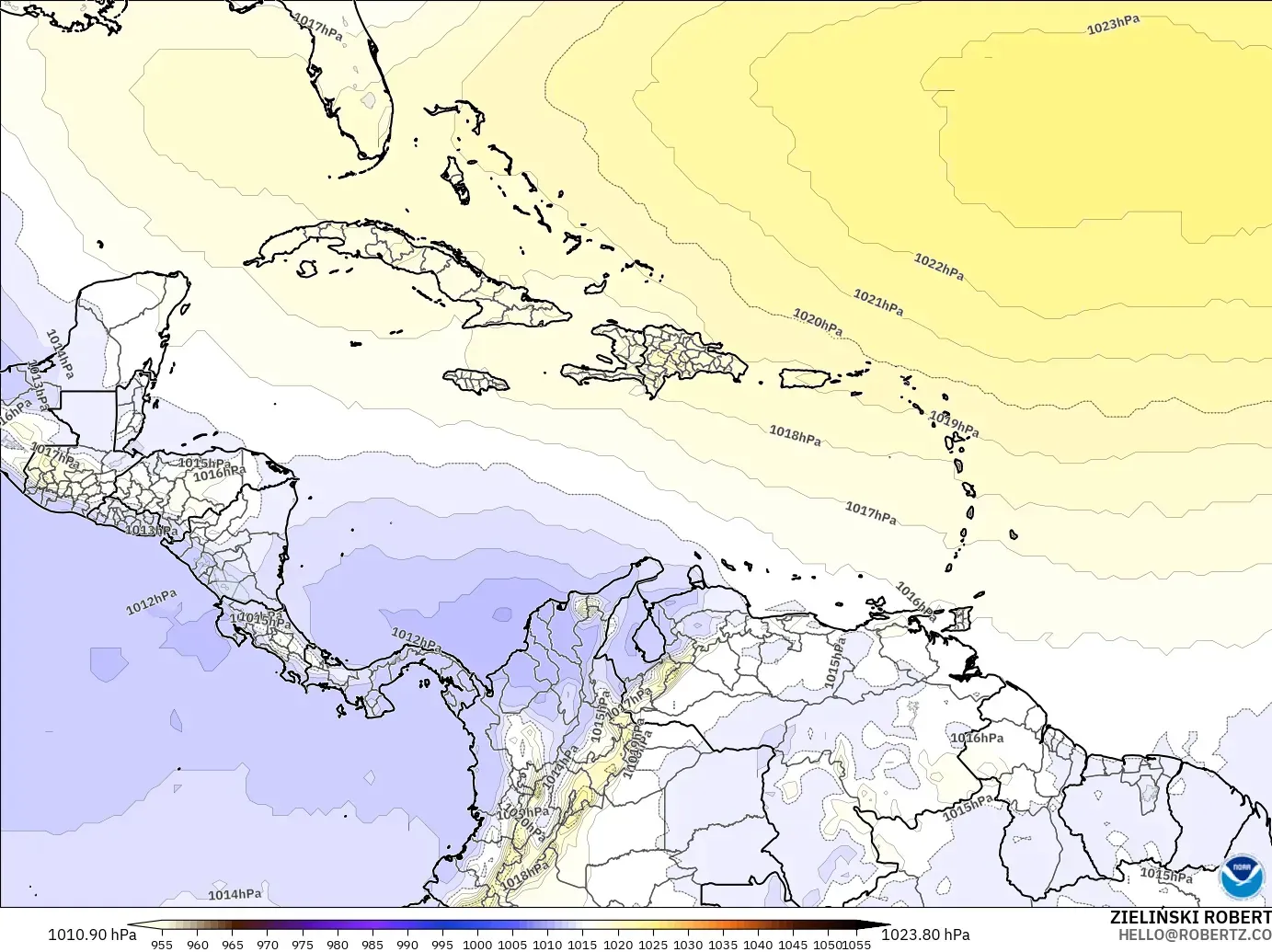 GFS model - Caribbean, Pressure