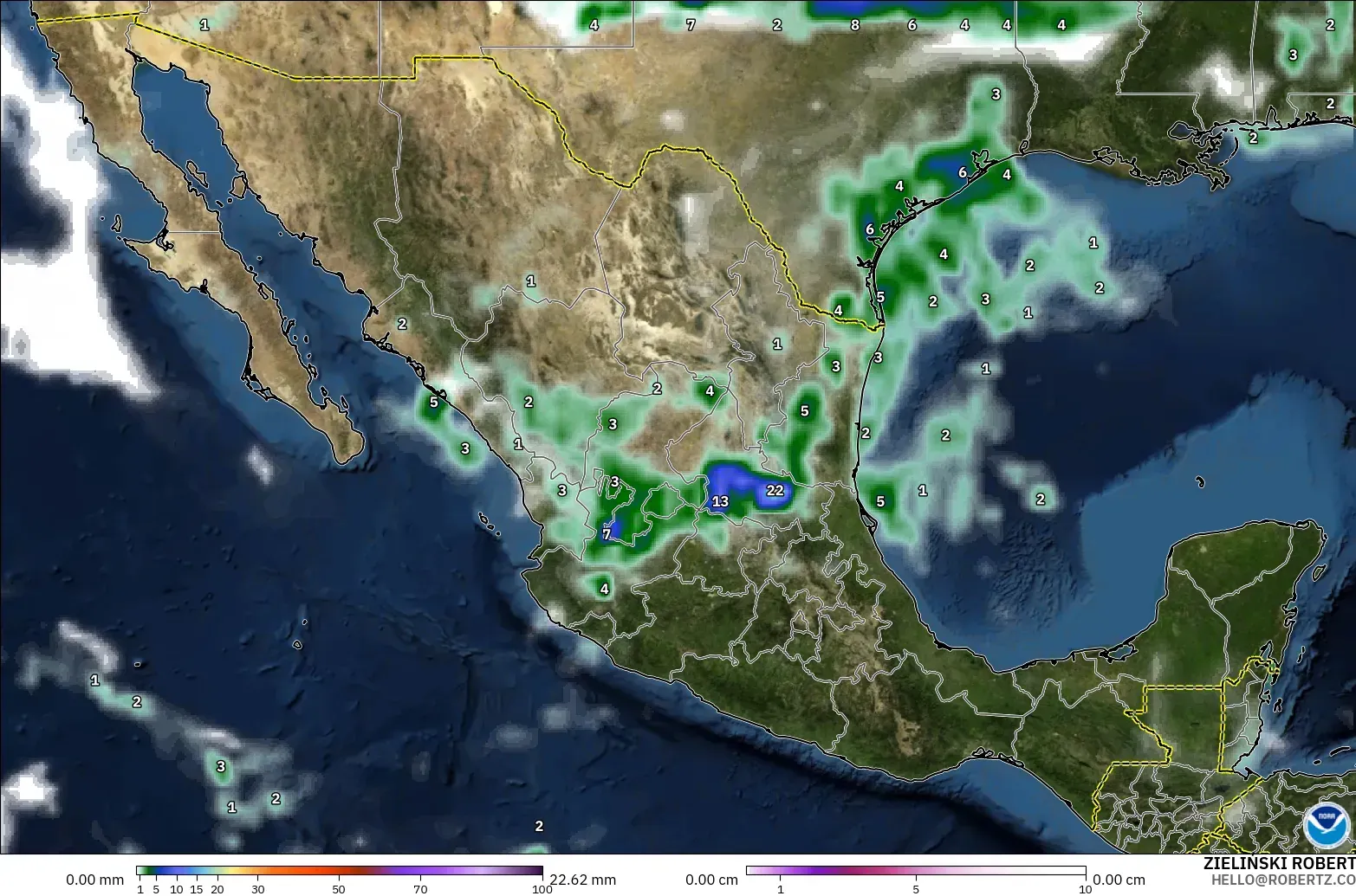 GFS model - Mexico, Precipitation, Clouds, and Pressure