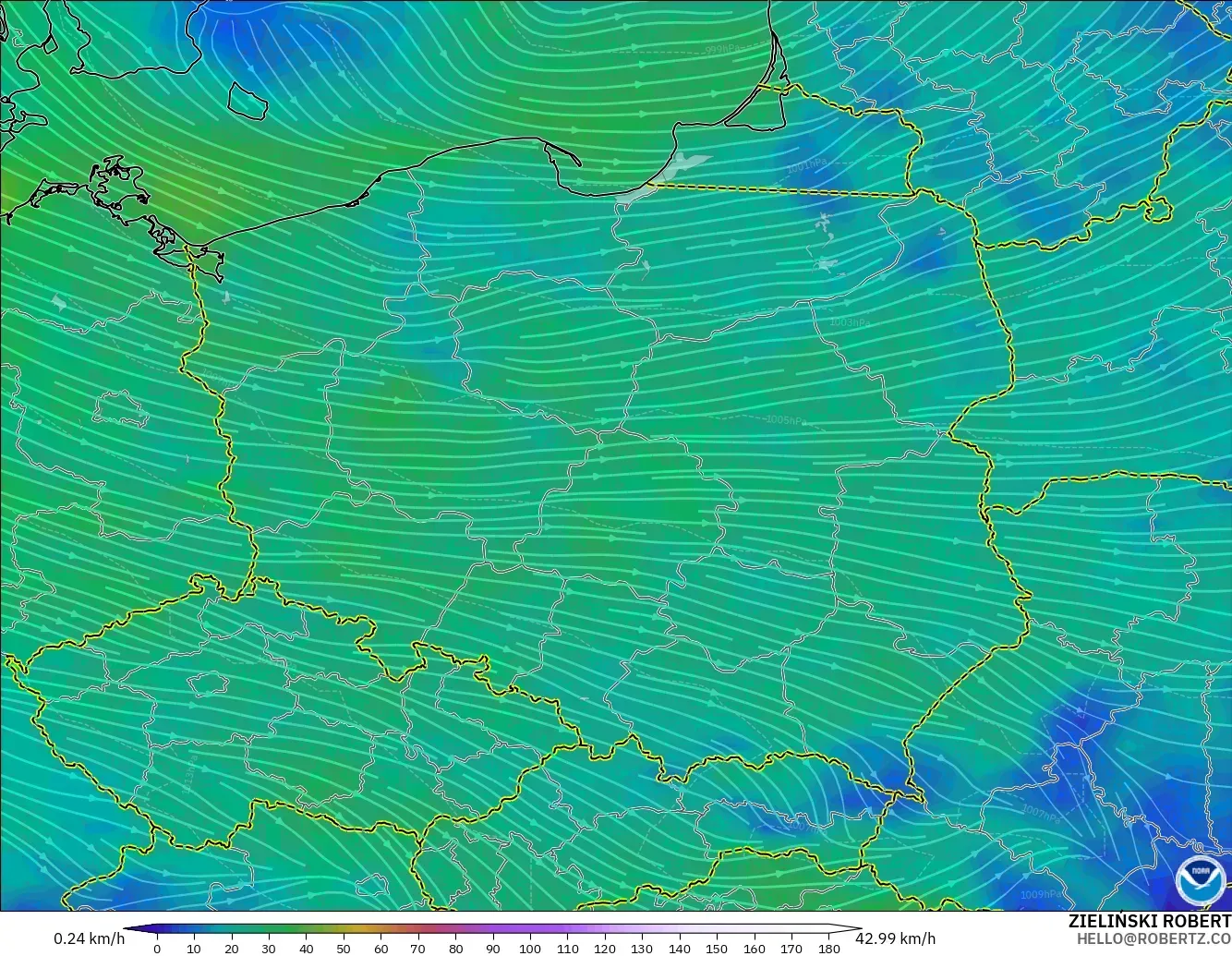 GFS model - Poland, Wind at 10m