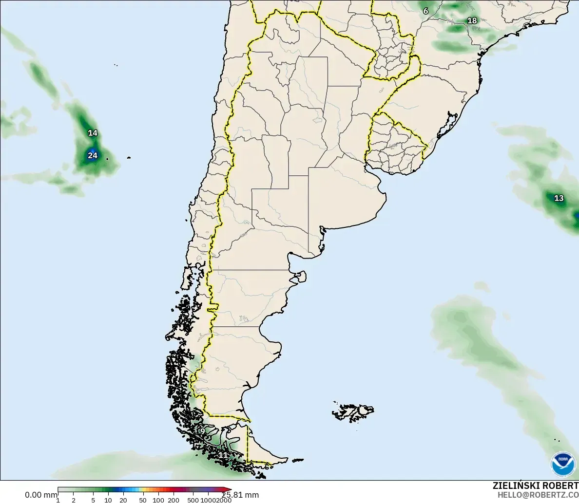 GFS model - Argentina, Precipitation Accumulation