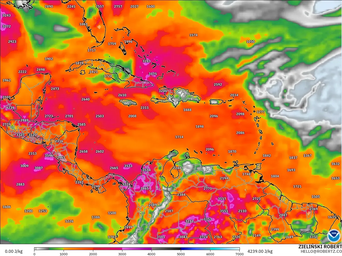 GFS model - Caribbean, CAPE