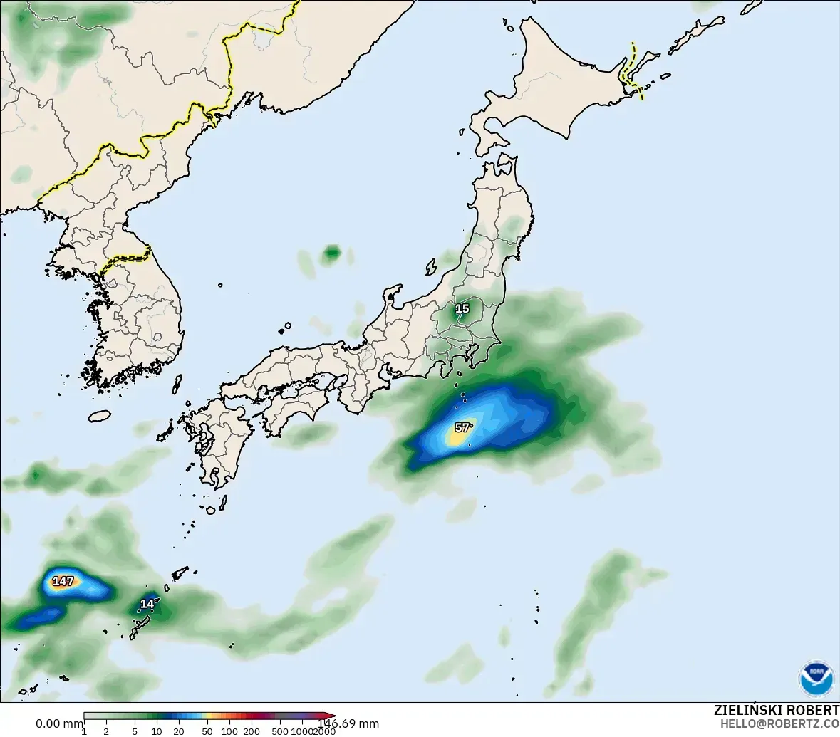 GFS model - Japan, Precipitation Accumulation