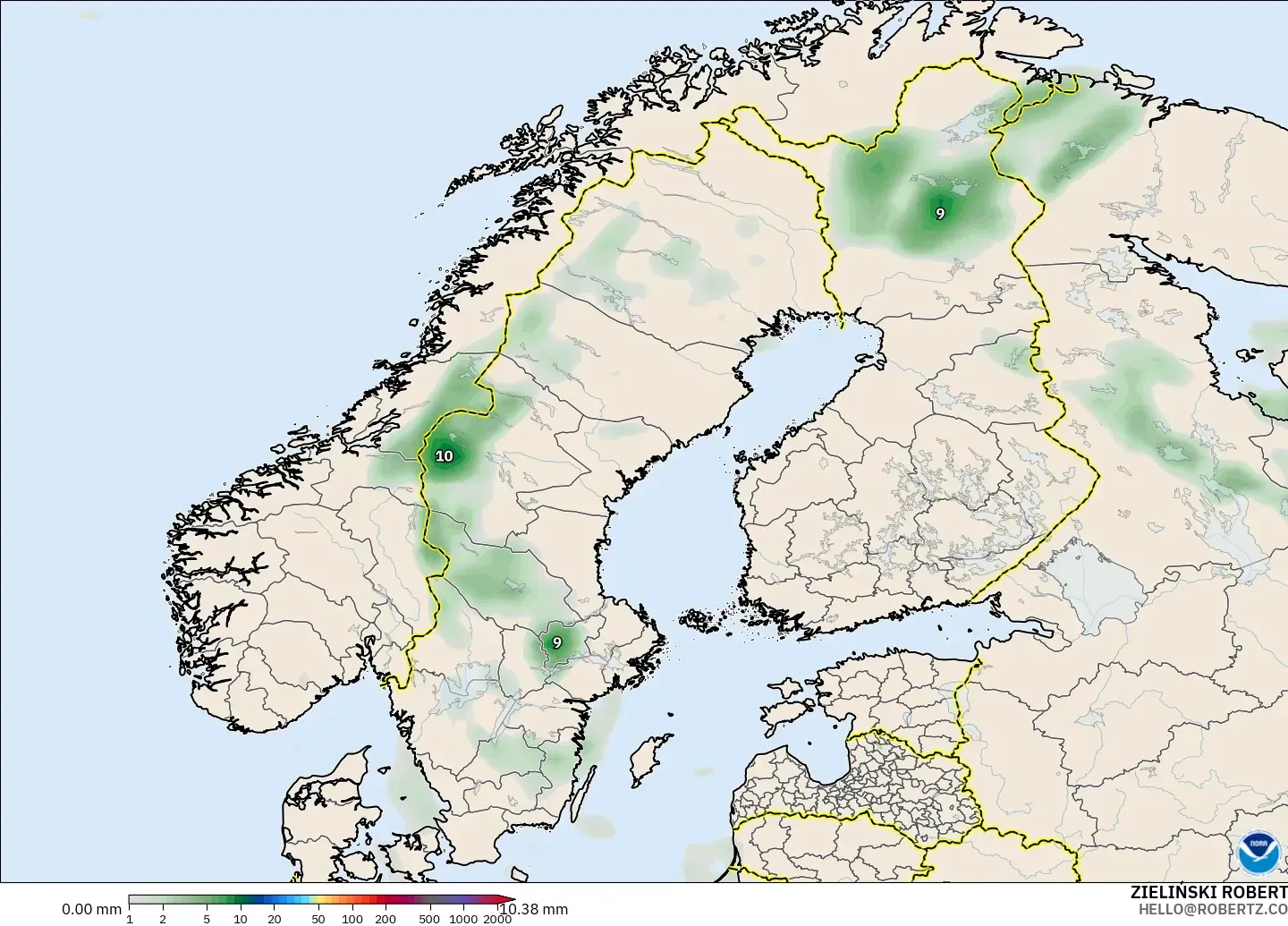 GFS model - Scandinavia, Precipitation Accumulation