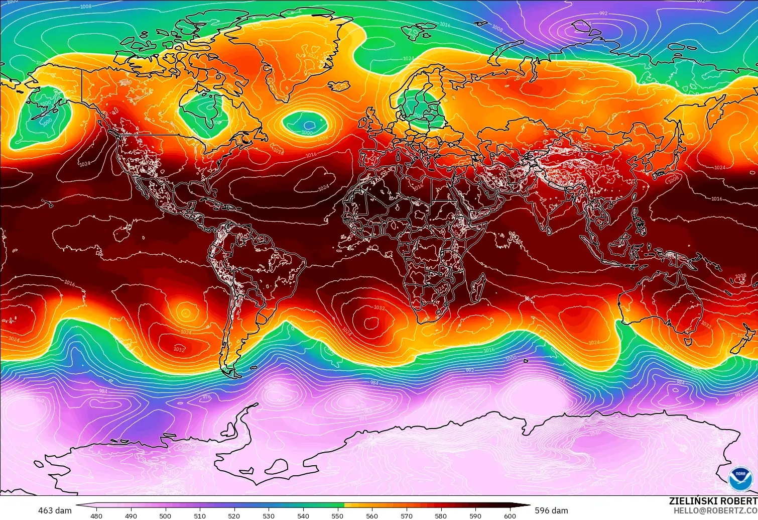 GFS model - World, Geopotential height at 500hPa