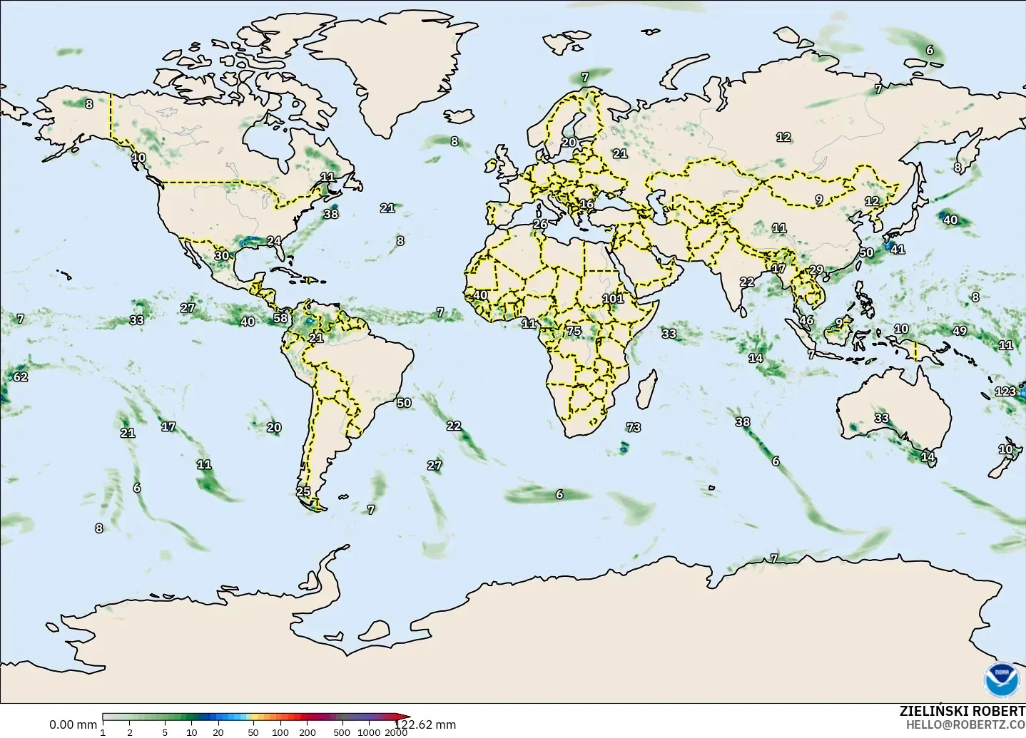 GFS model - World, Precipitation Accumulation