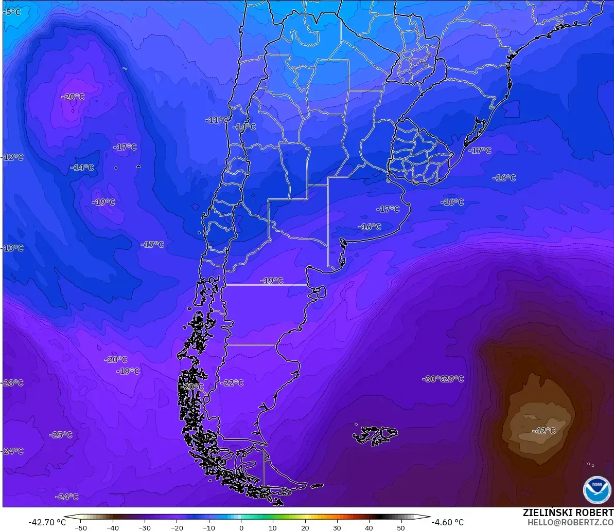 GFS model - Argentina, Temperature at 500hPa