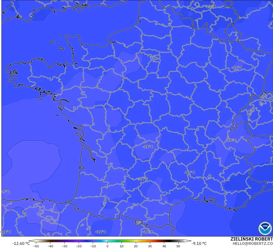 GFS model - France, Temperature at 500hPa