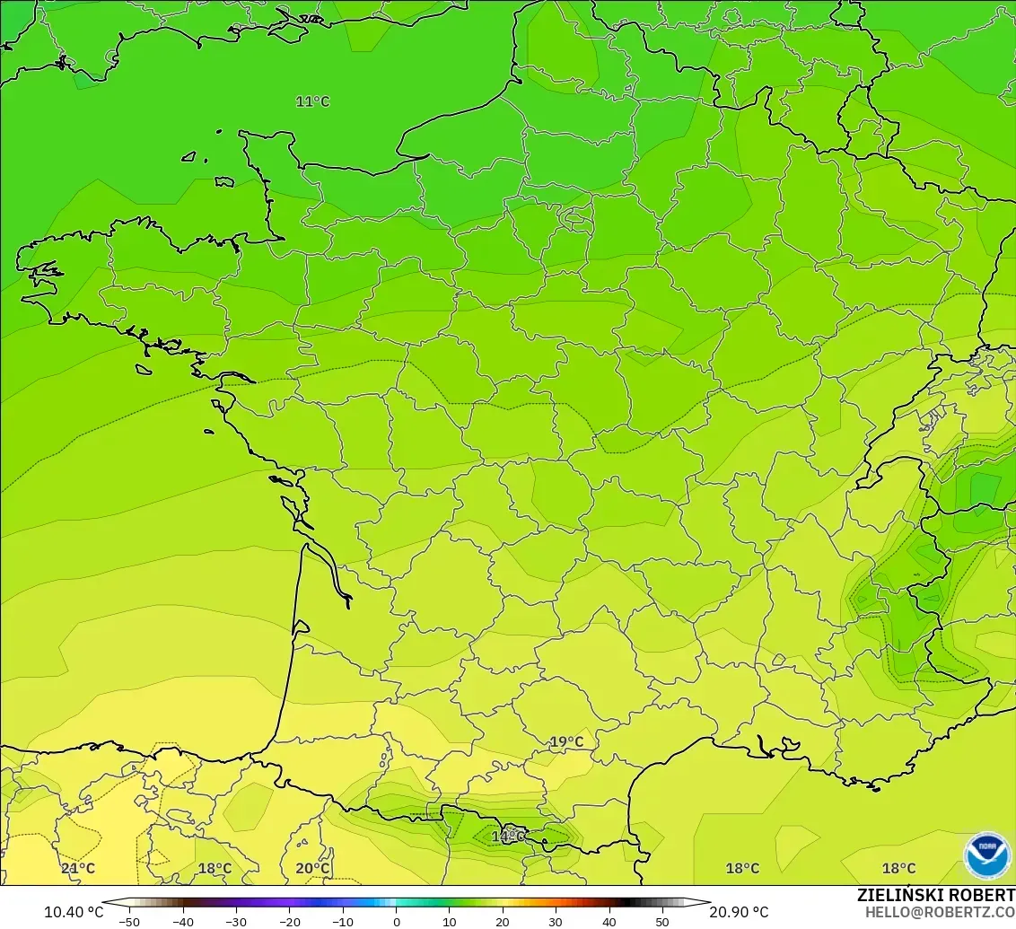 GFS model - France, Temperature at 850hPa