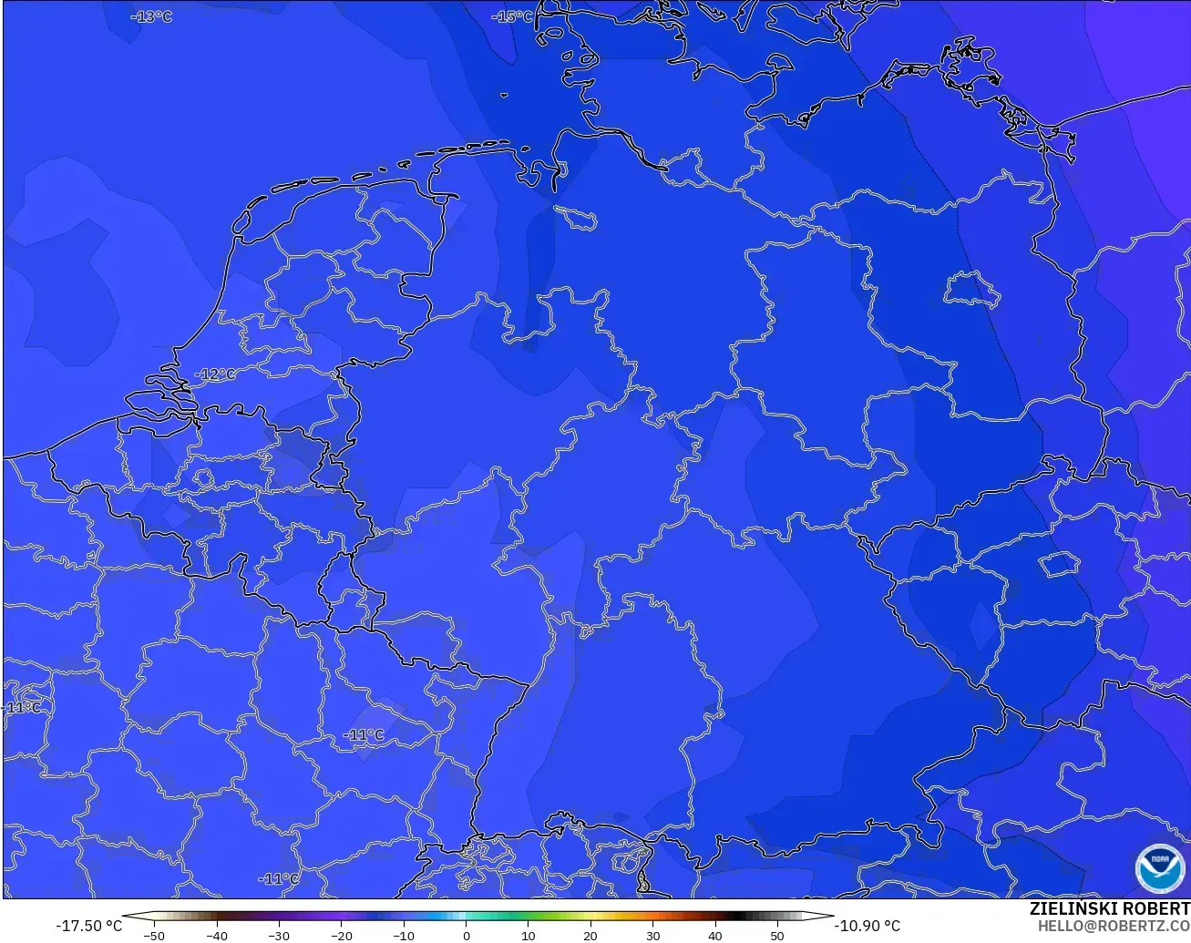 GFS model - Germany, Temperature at 500hPa