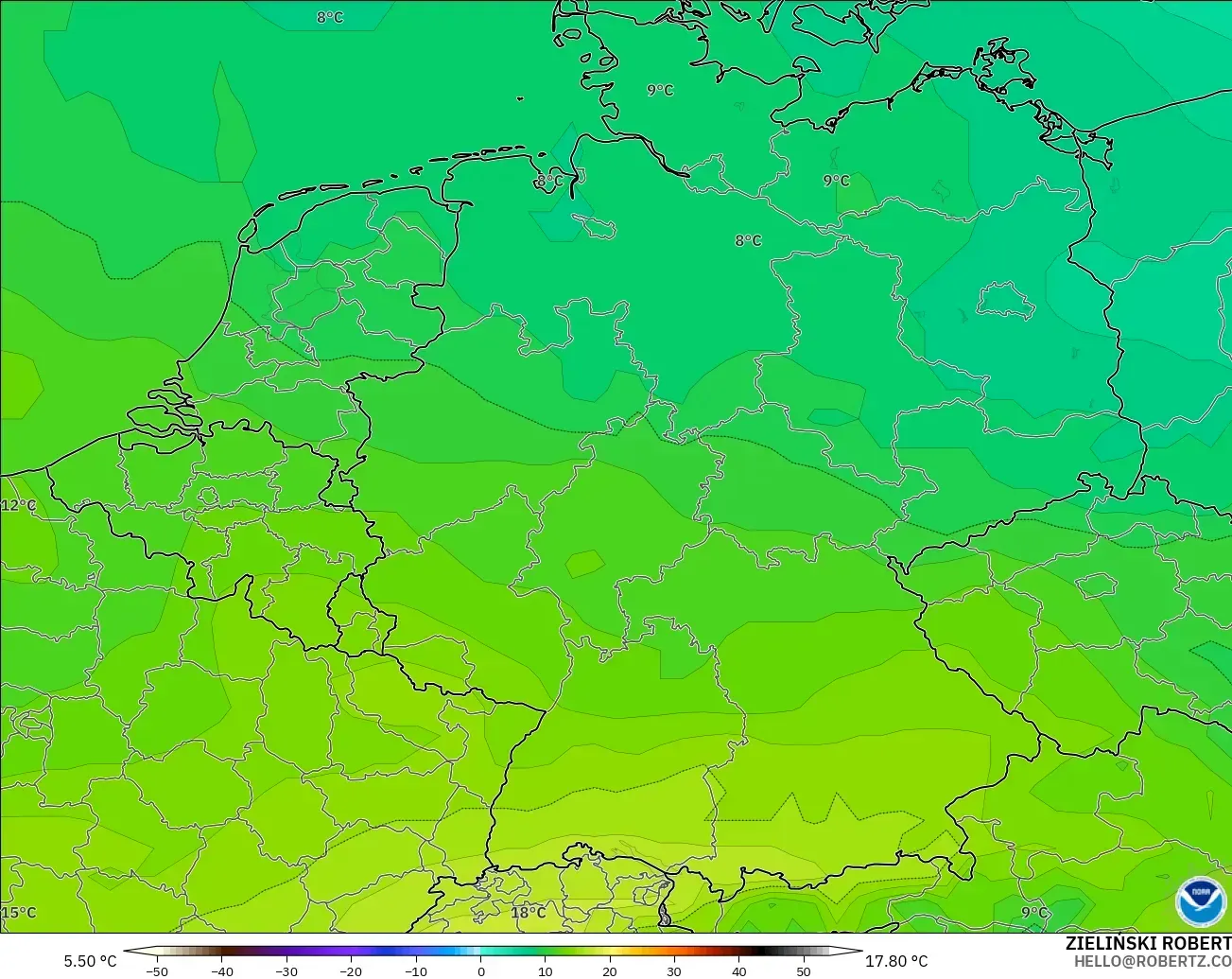 GFS model - Germany, Temperature at 850hPa