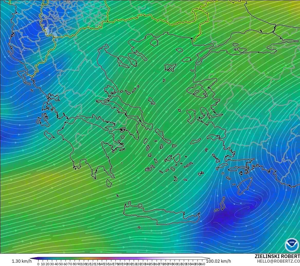 GFS model - Greece, Wind at 300hPa (jet stream)