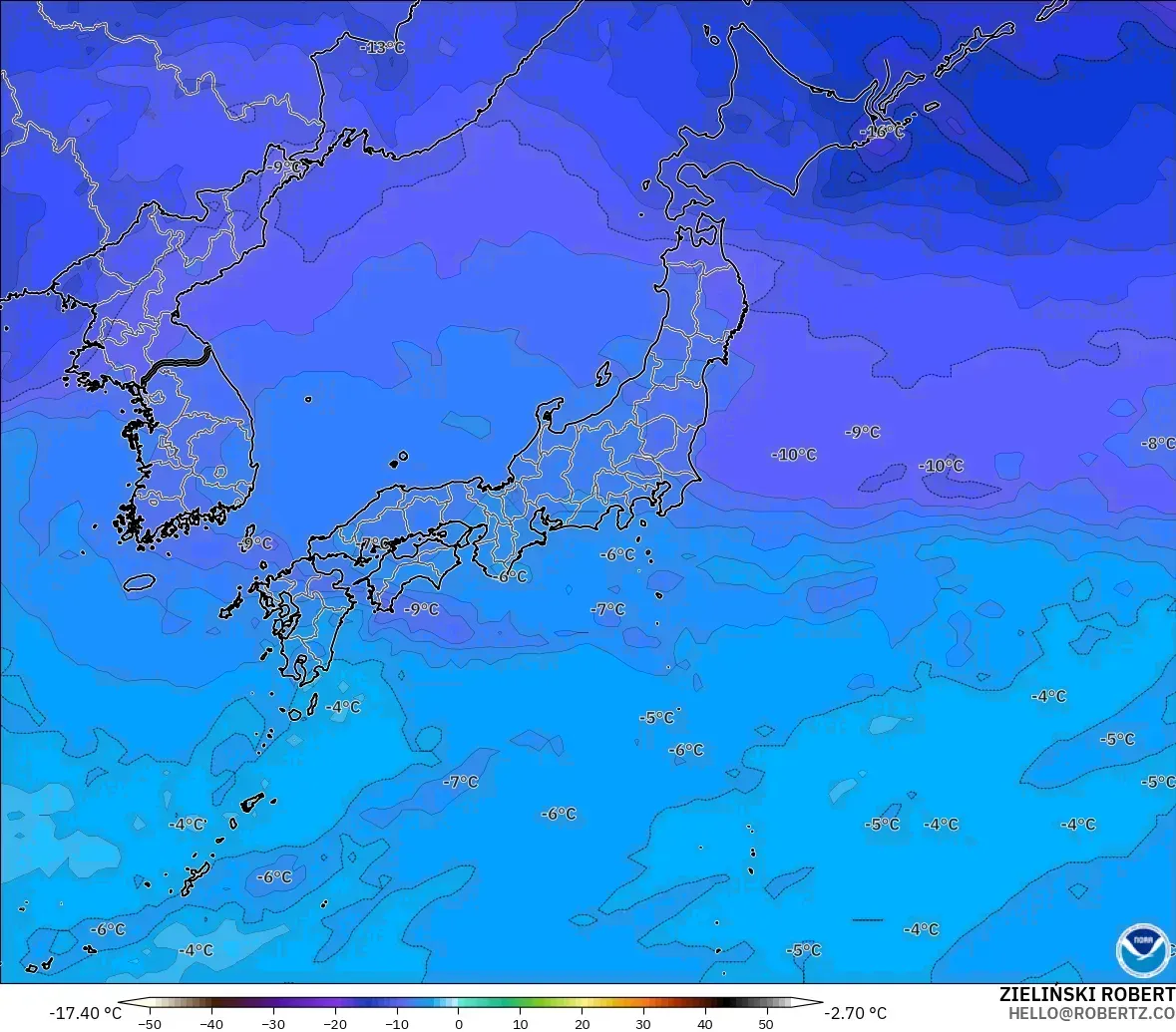 GFS model - Japan, Temperature at 500hPa