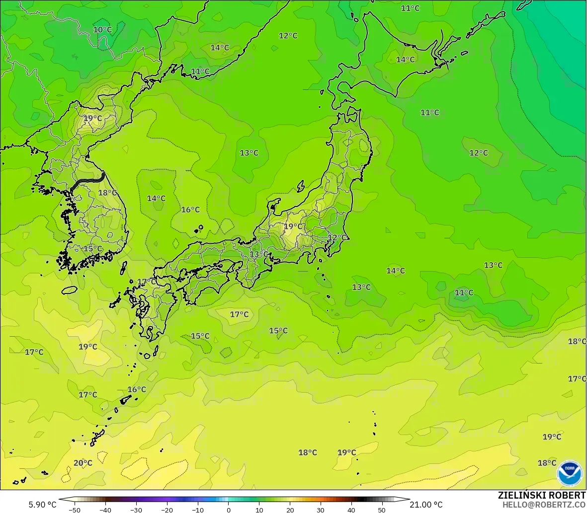 GFS model - Japan, Temperature at 850hPa