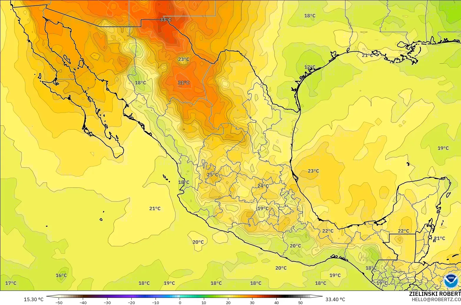 GFS model - Mexico, Temperature at 850hPa