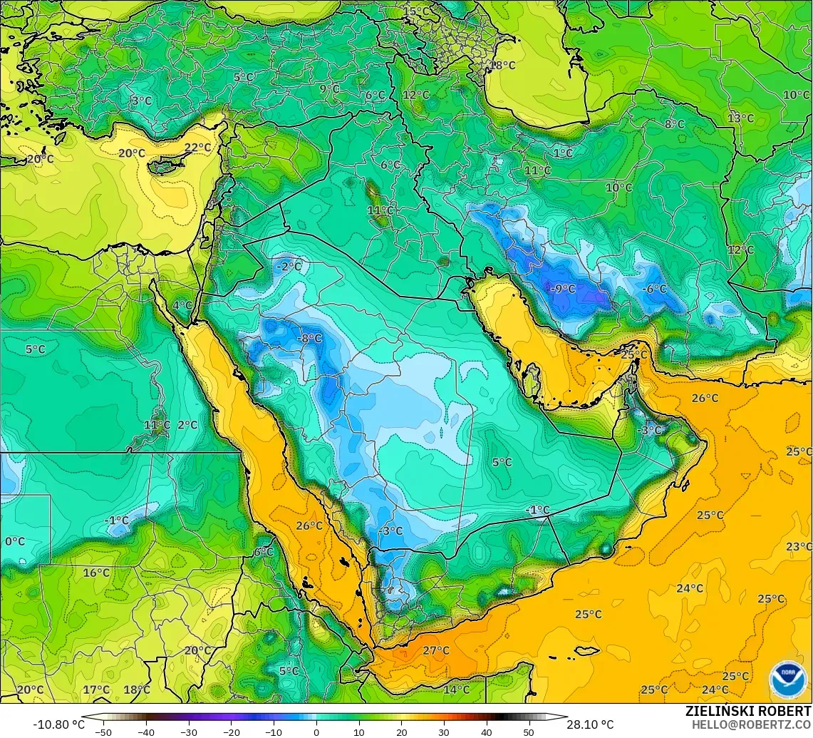 GFS model - Middle East, Dewpoint at 2m