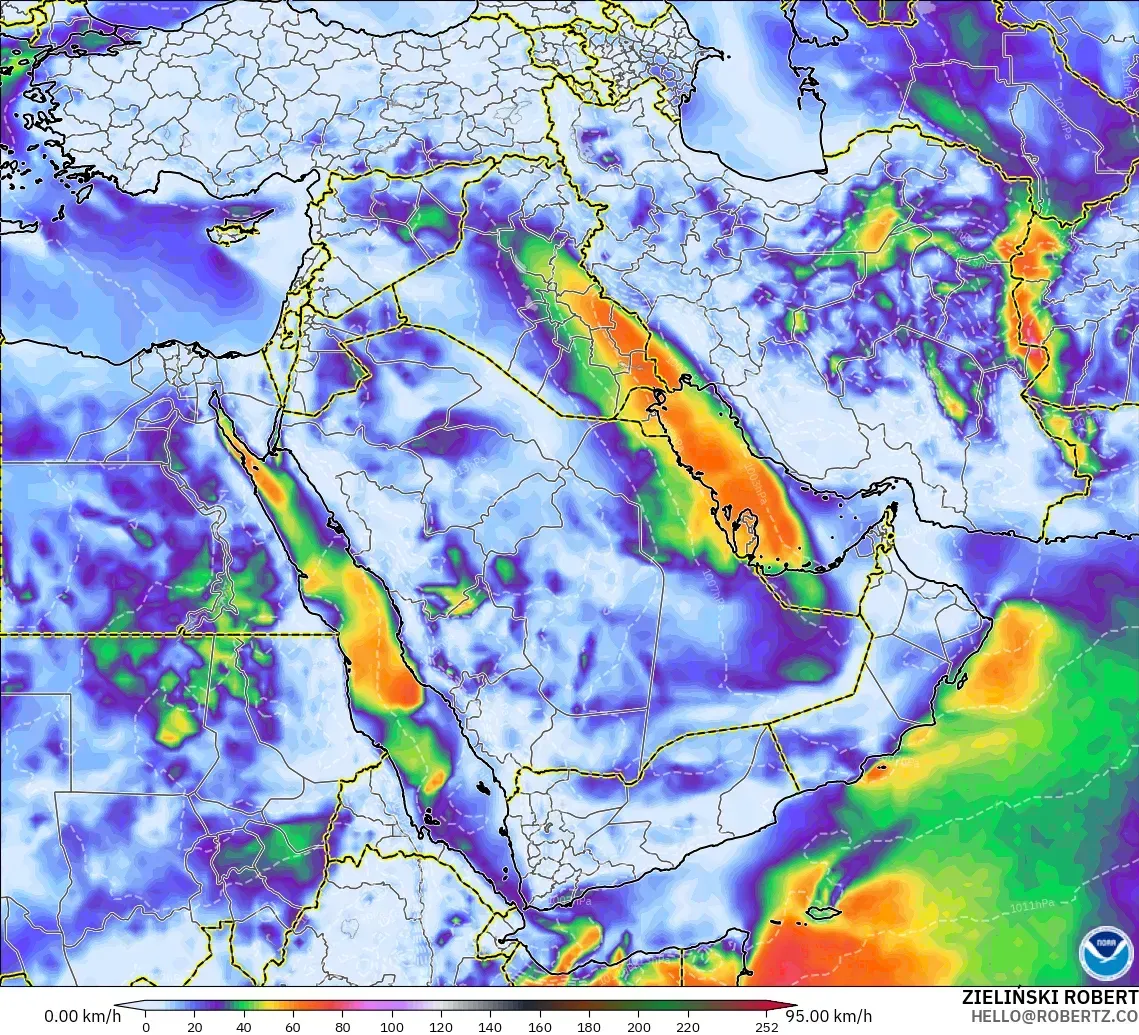 GFS model - Middle East, Wind Gusts