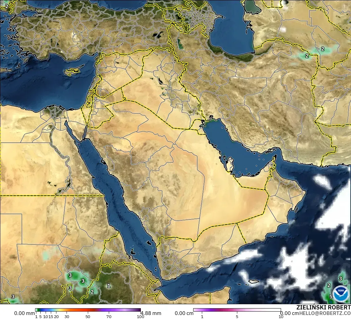 GFS model - Middle East, Precipitation, Clouds, and Pressure