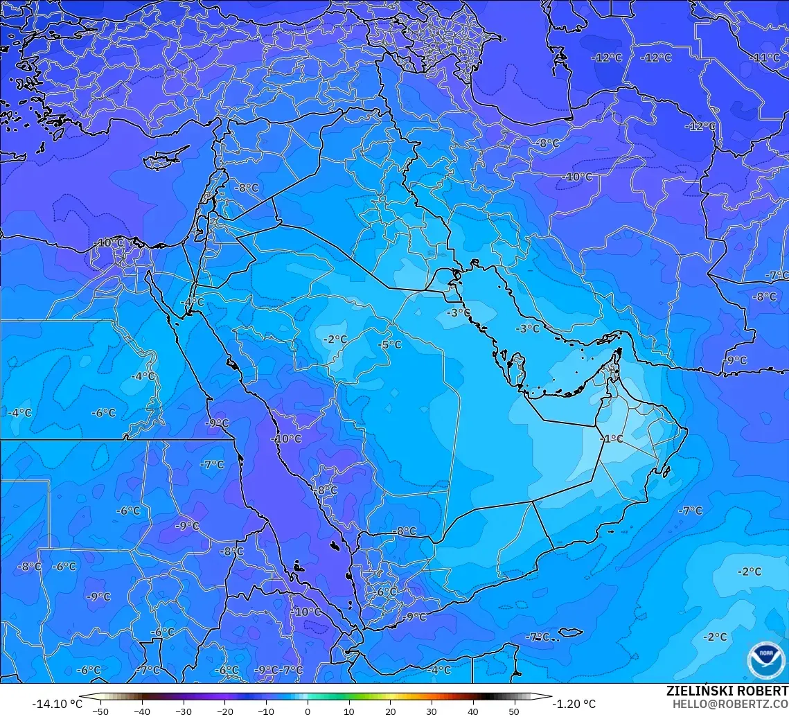 GFS model - Middle East, Temperature at 500hPa
