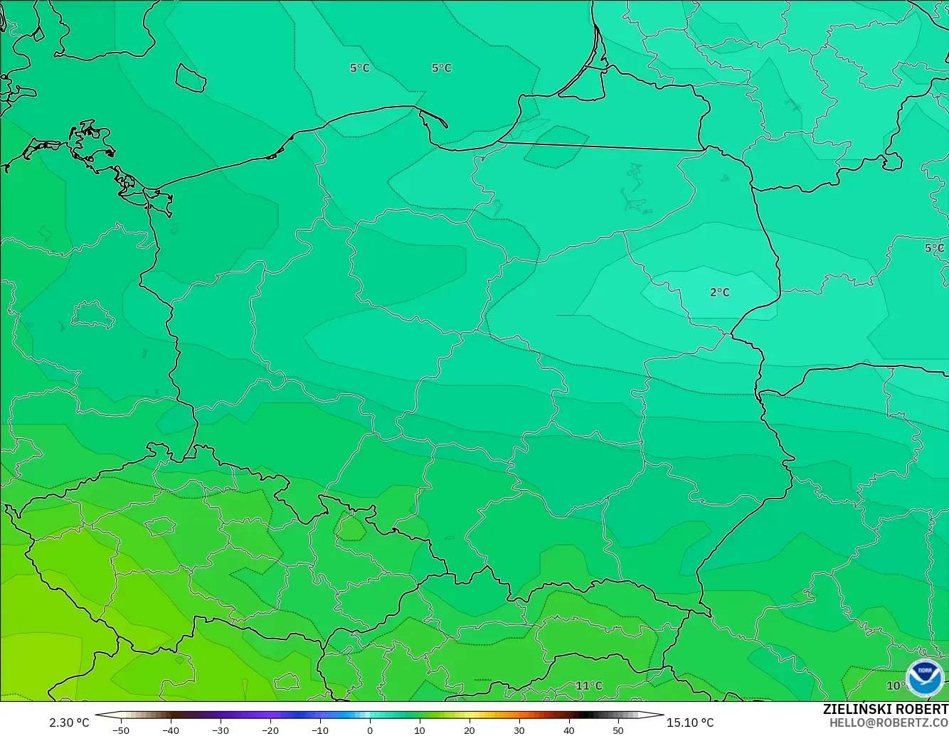 GFS model - Poland, Temperature at 850hPa