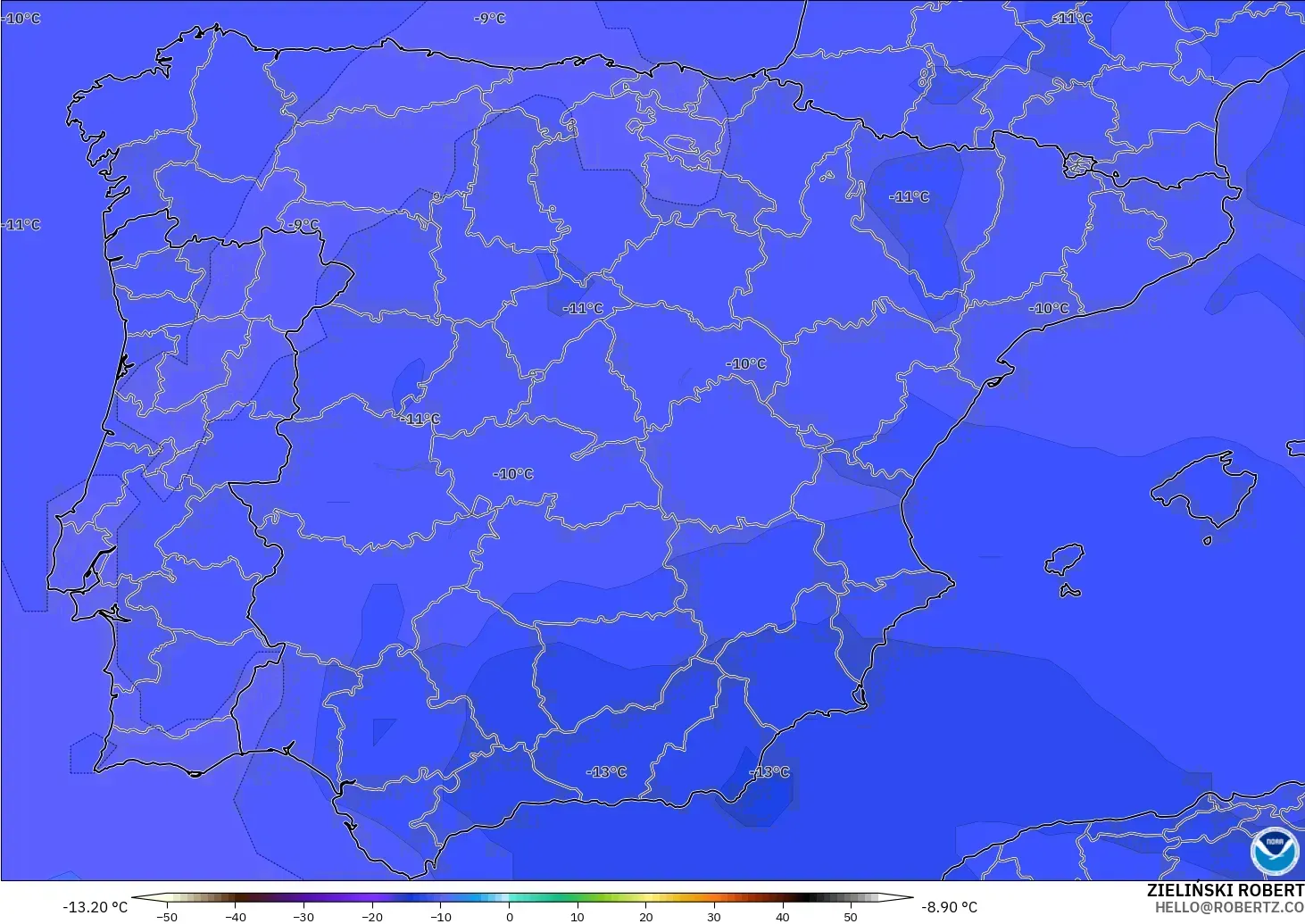 GFS model - Spain, Temperature at 500hPa