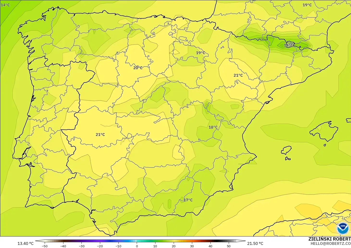 GFS model - Spain, Temperature at 850hPa