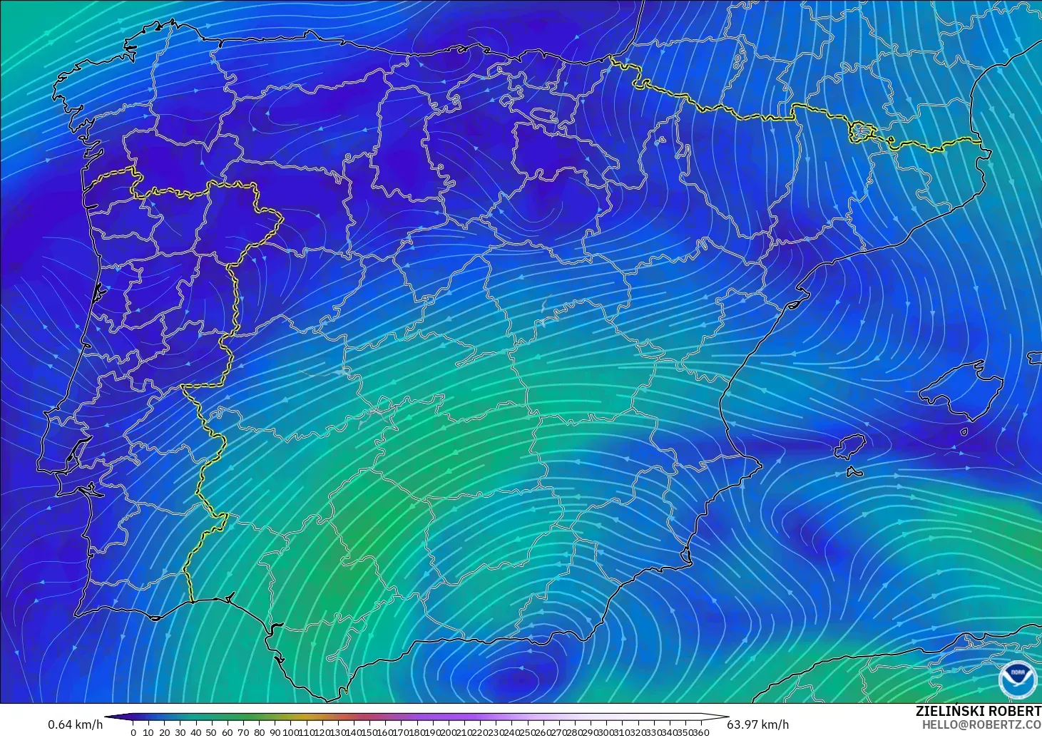 GFS model - Spain, Wind at 300hPa (jet stream)