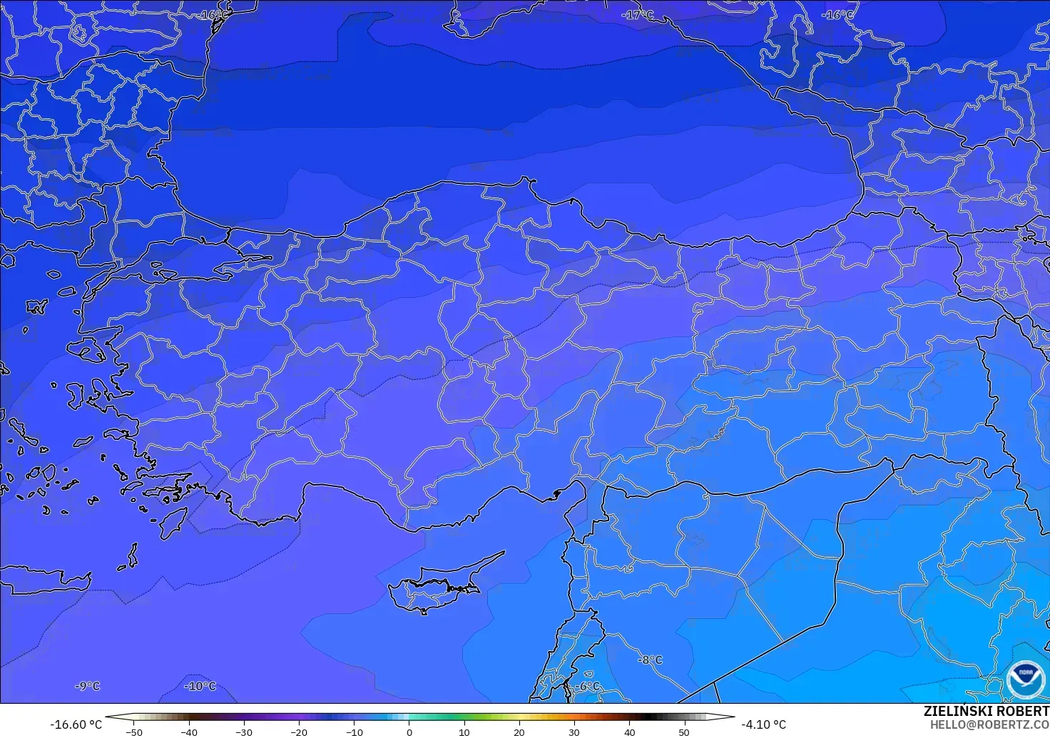 GFS model - Turkey, Temperature at 500hPa