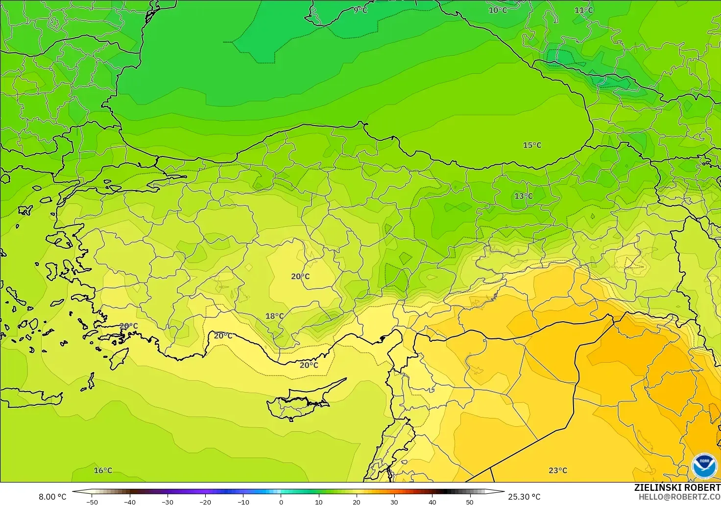 GFS model - Turkey, Temperature at 850hPa