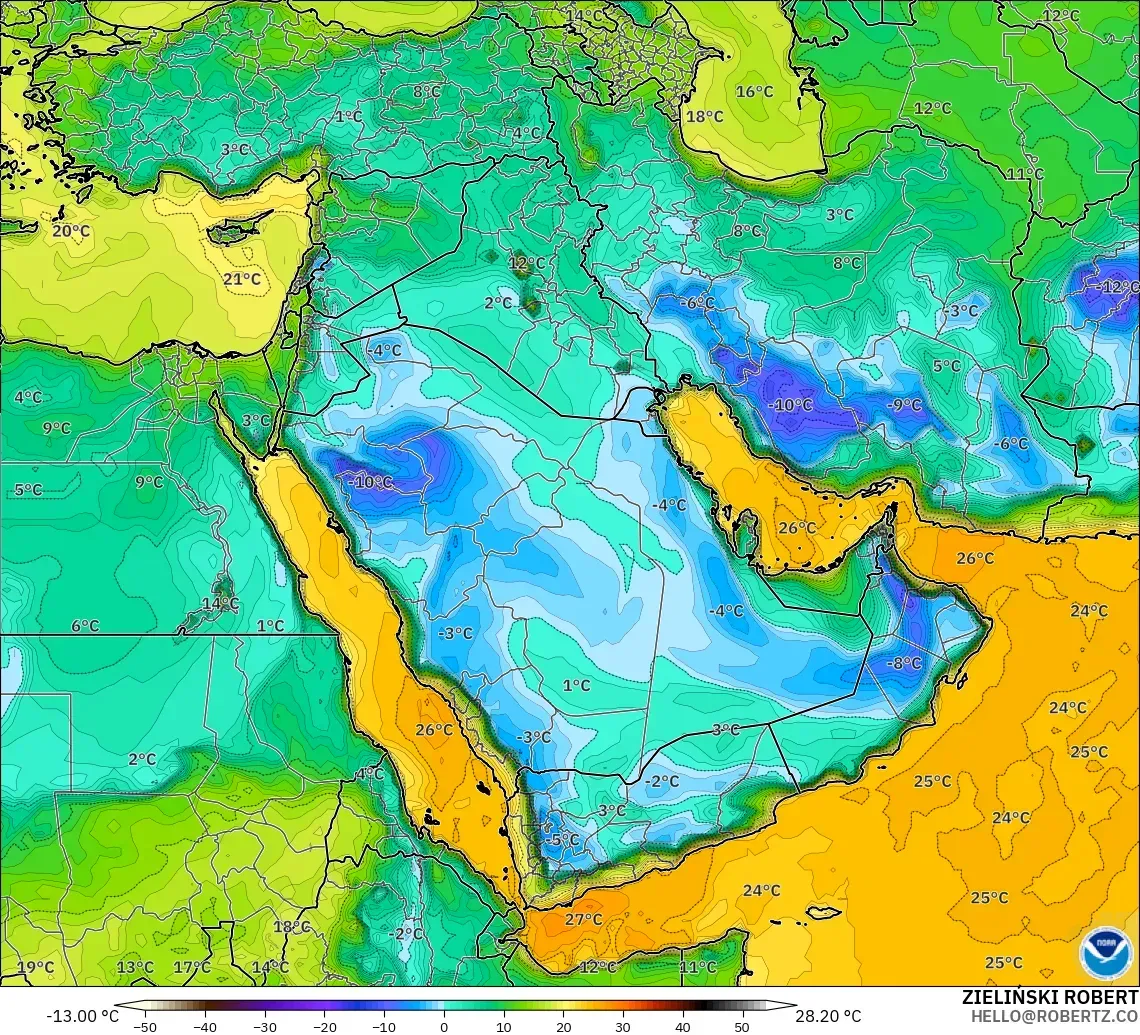 GFS model - Middle East, Dewpoint at 2m