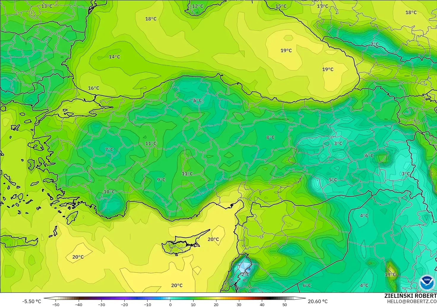 GFS model - Turkey, Dewpoint at 2m