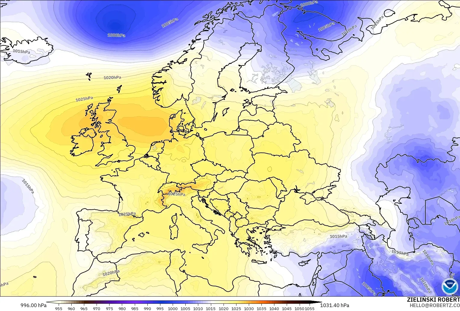 GFS model - Europe, Pressure