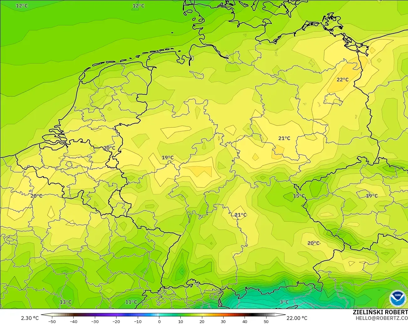 GFS model - Germany, Dewpoint at 2m