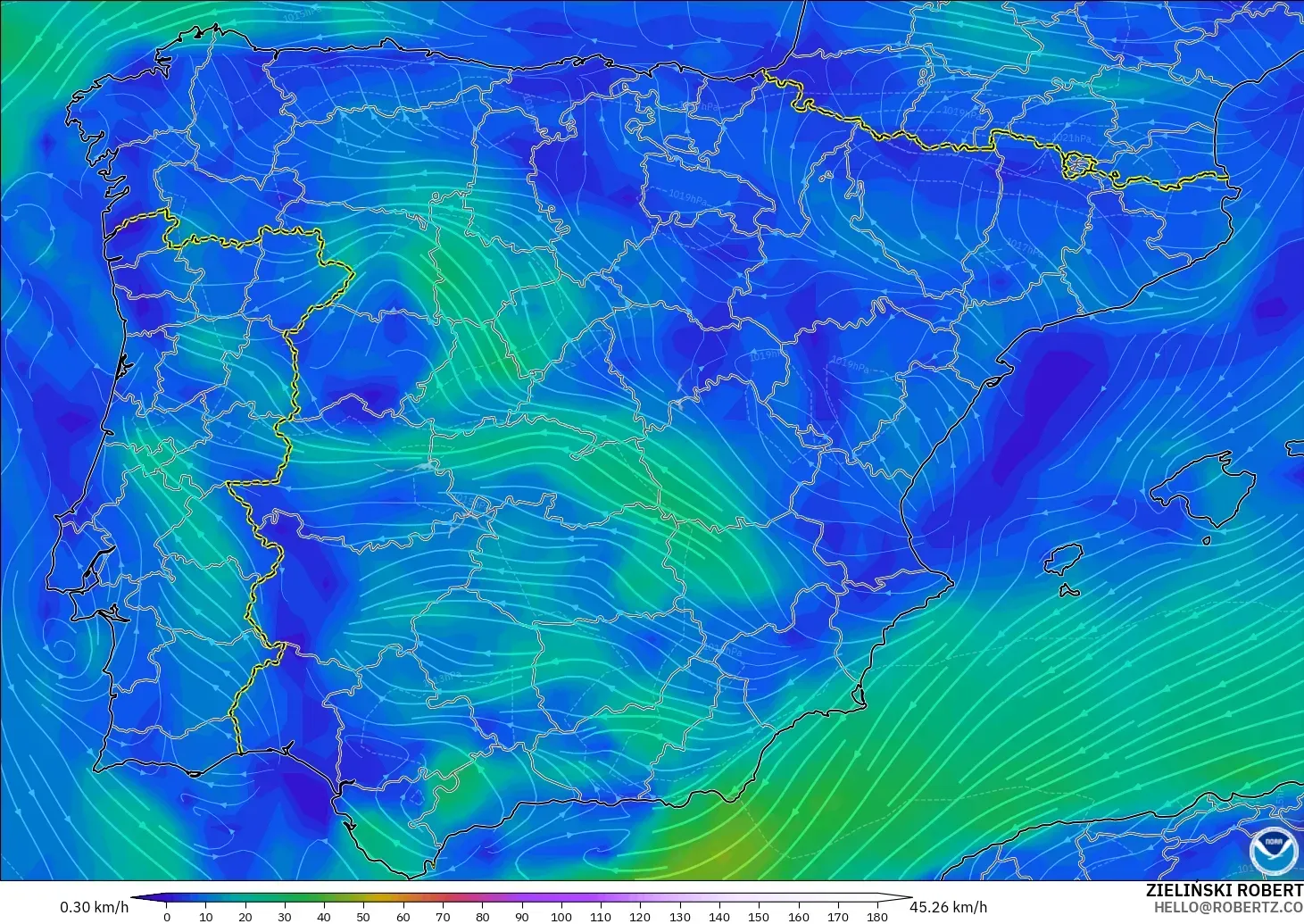 GFS model - Spain, Wind at 10m