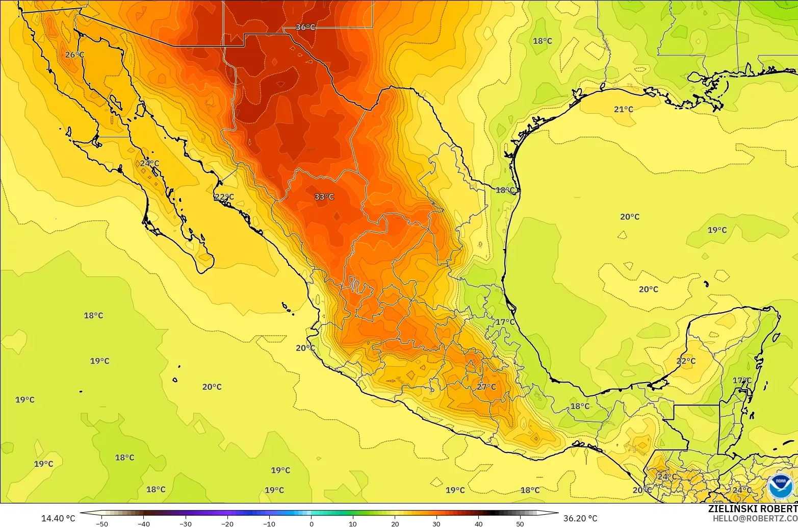 GFS model - Mexico, Temperature at 850hPa