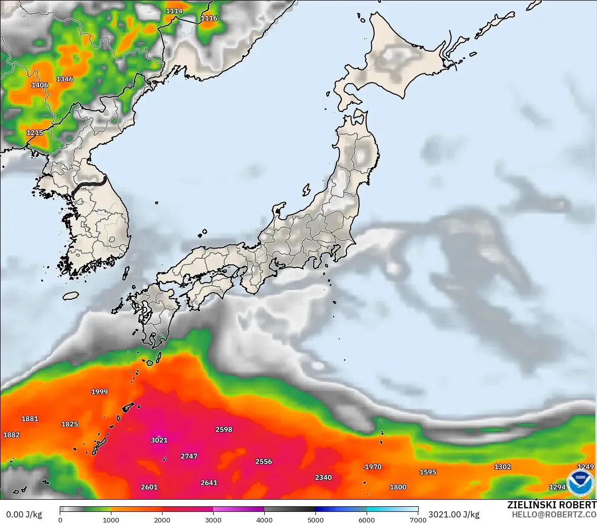GFS model - Japan, CAPE