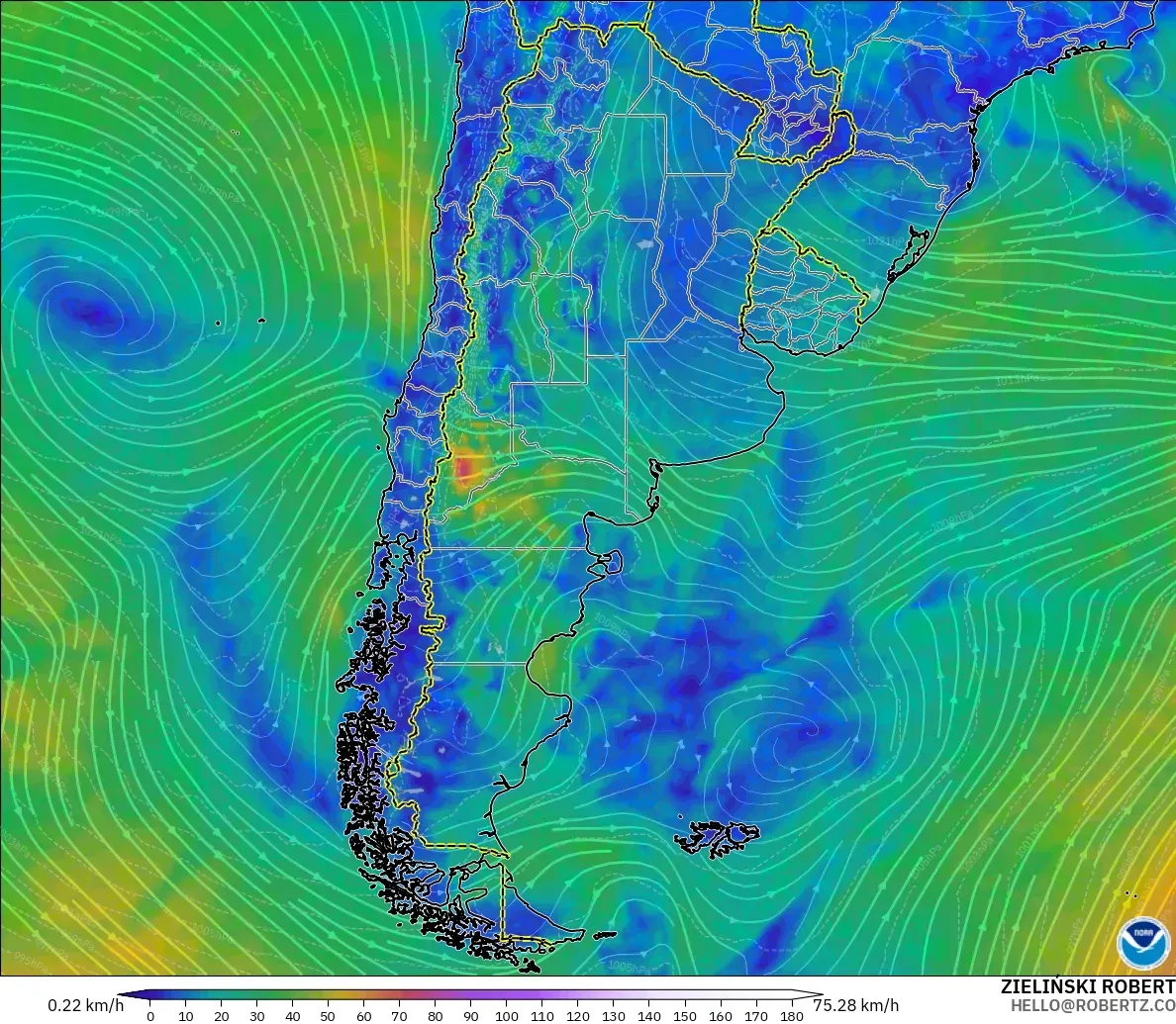 GFS model - Argentina, Wind at 10m