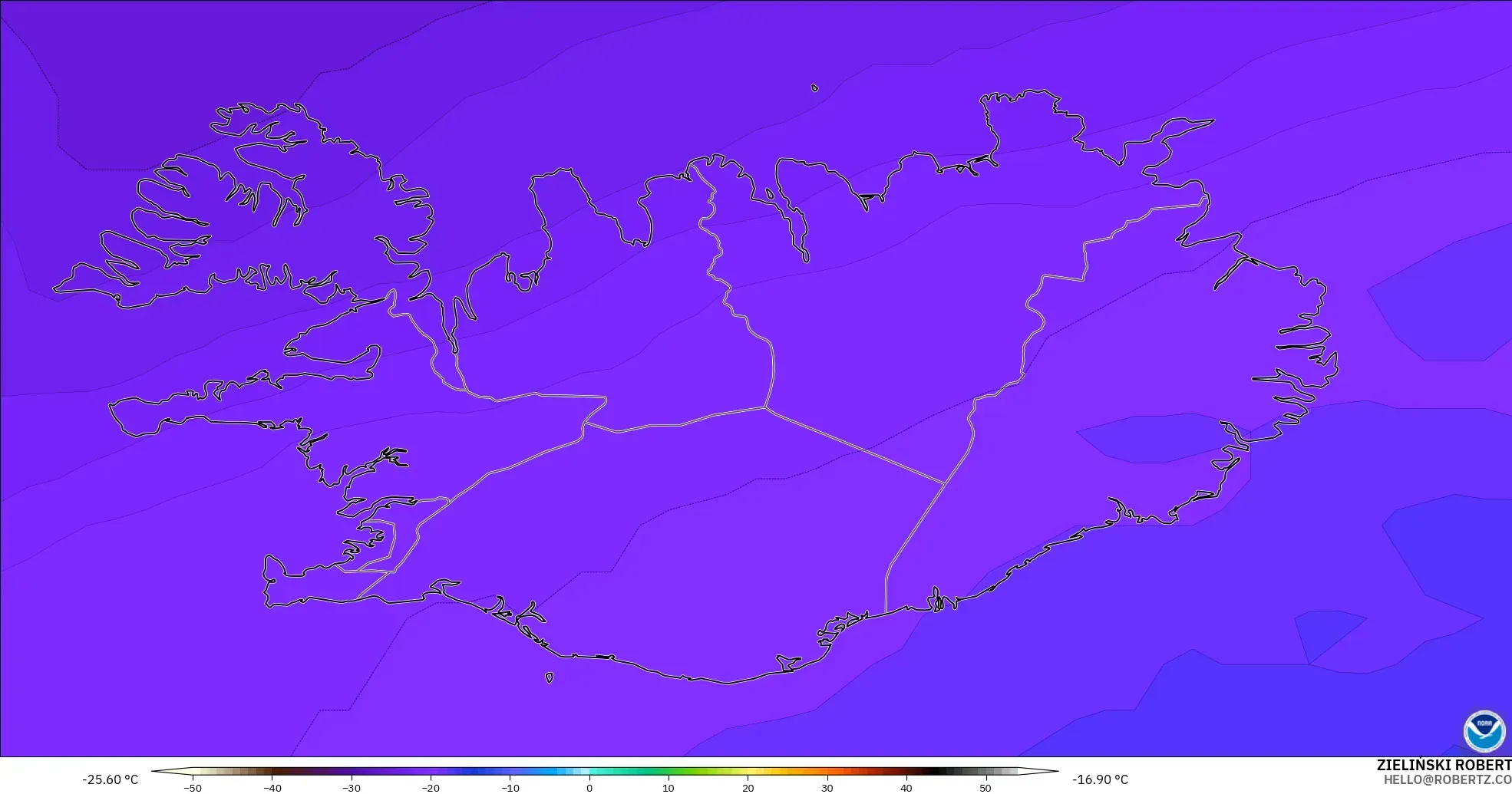 GFS model - Iceland, Temperature at 500hPa