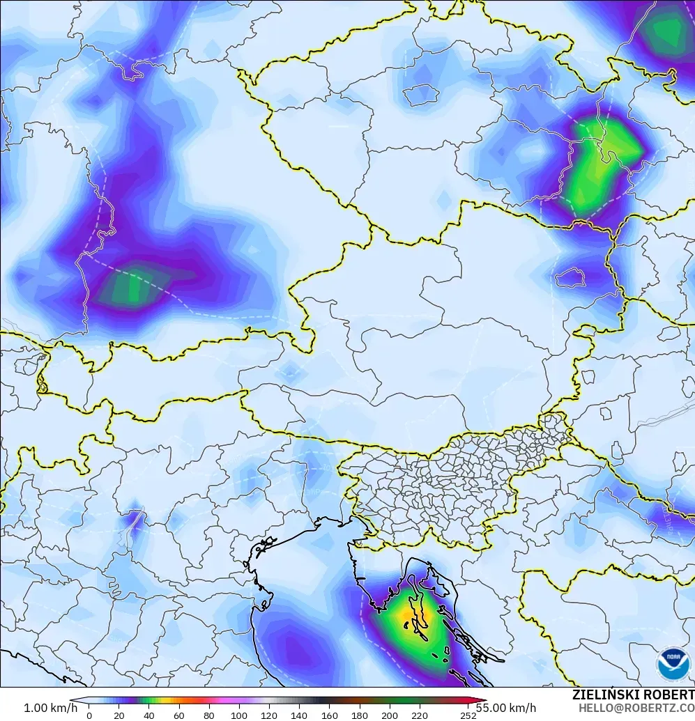 GFS model - Austria, Wind Gusts Peak